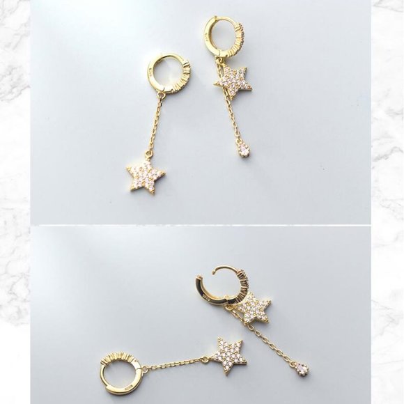 *NEW Gold Diamond Star Waterdrop Hoop Earrings - Picture 7 of 8